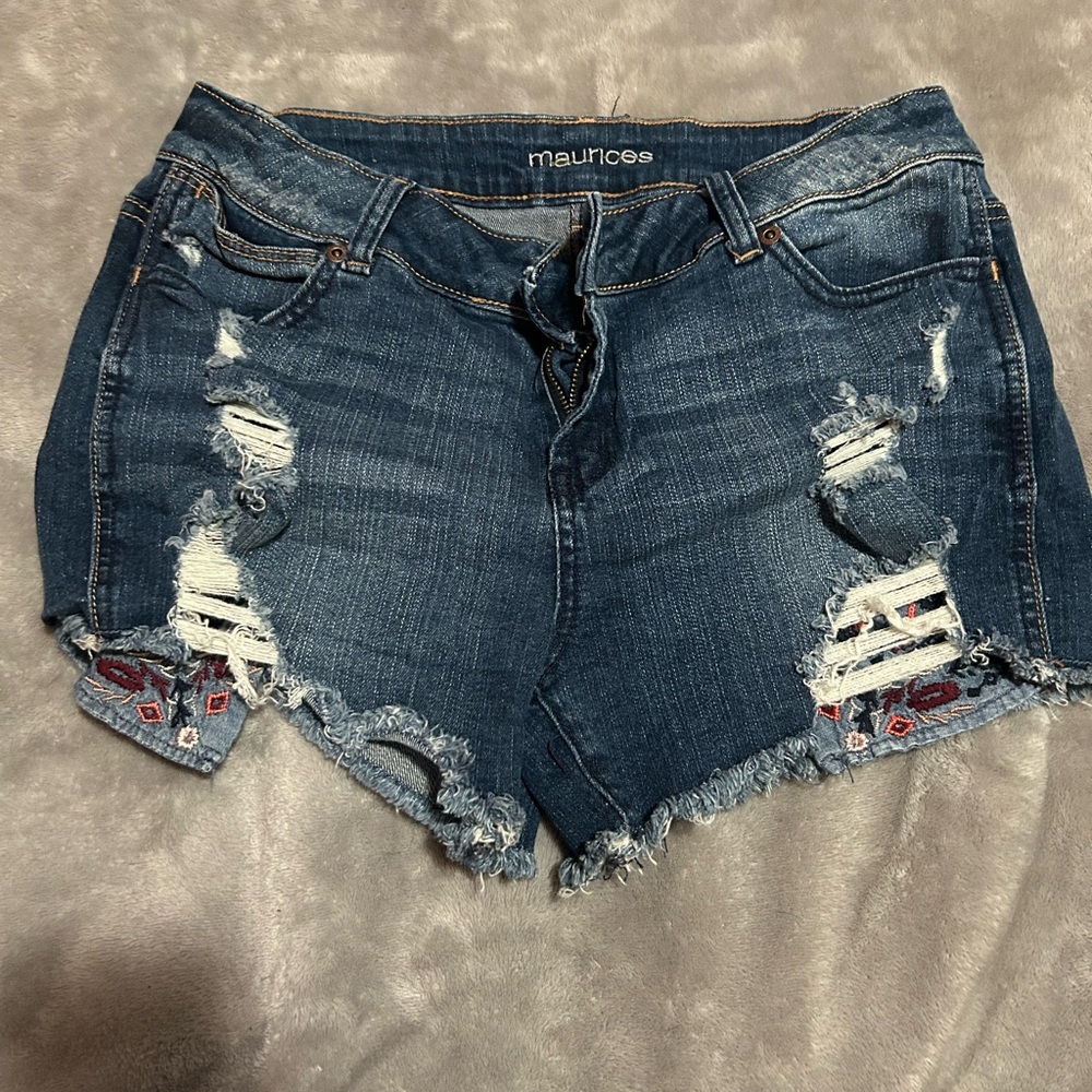 Maurices Dark Blue Ripped Jean Shorts